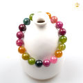 Natural Rainbow Tourmaline Bracelet 6A Transparent Glass Body Macaron Color Tourmaline round Beads Bracelet Factory direct sales.