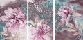 CNVS-749 60″ inch x 36″ inch  A Set Of Paintings With Pink Peonies On An Abstract Blue Background. 