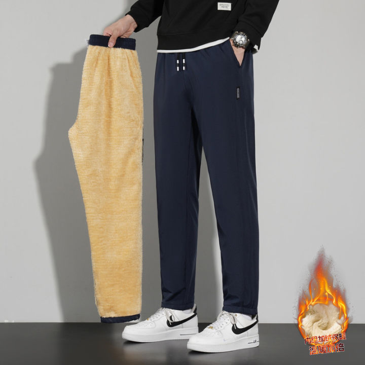 Winter Padded Fleece Trousers Men's Casual Sports Straight Trousers Men's Winter Lambswool Warm-Keeping Pants