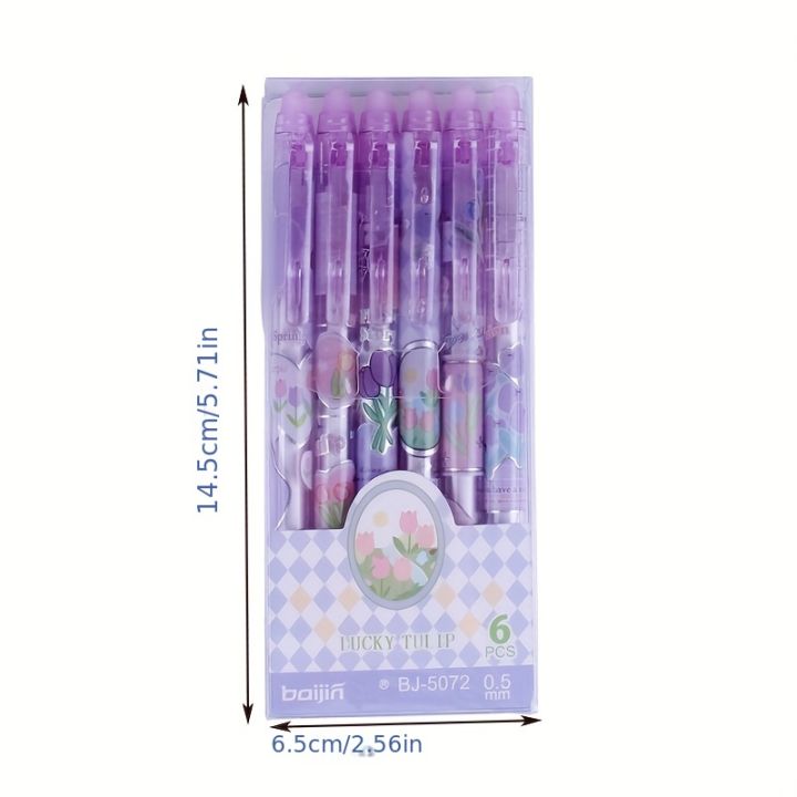 6pcs%20Purple%20Tulip%20Erasable%20Gel%20Pens%20Kawaii%20Gel%20Pens%20With%20Erasers%20Korean%20Stationery%20Students%20Girl%20Gift%20School%20Office%20Supplies%20-%20Image%203