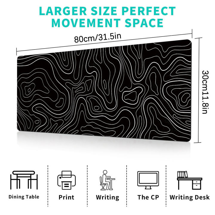 1Pcs%20Gaming%20Mouse%20Pad%20Large%20Keyboard%20Pad%2031.5%20x%2011.8in%20Topographic%20Mouse%20Pad%20Black%20and%20White%20Mouse%20Pad%20for%20Keyboard%20with%20Anti-Sl%20-%20Image%206