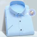 High Quality Non-ironing Mens Dress Shirt Short Sleeve New Solid Male Clothing Fit Business Shirts White Blue Navy Black Yyqwsj. 