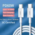 CASIFY CC01 60W PD Cable 3A Type C To Type C Cable Type C To Type C Fast Charging Cable Support 5A White 1.2M. 