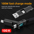 4 in 1 USB Fast Charging Type-C 100W (65W+27W) Charging Cable  with  Digital Display. 