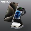 ARMICO 2024 Charging Station for Apple Multiple Devices - 3 in 1 Foldable Magnetic Wireless Charger Dock - Travel Charging Pad for iPhone 15 14 13 12 Pro Max Plus iWatch & Airpods.