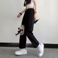 Black Lace Up Ripped High Waisted Jeans Korean Fashion Vibe Style Denim Trousers Streetwear Y2k Jeans Women Baggy Wide Leg Pants. 