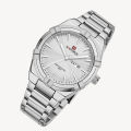 NAVIFORCE NF9218 Silver Stainless Steel Analog Watch For Men - White & Silver. 