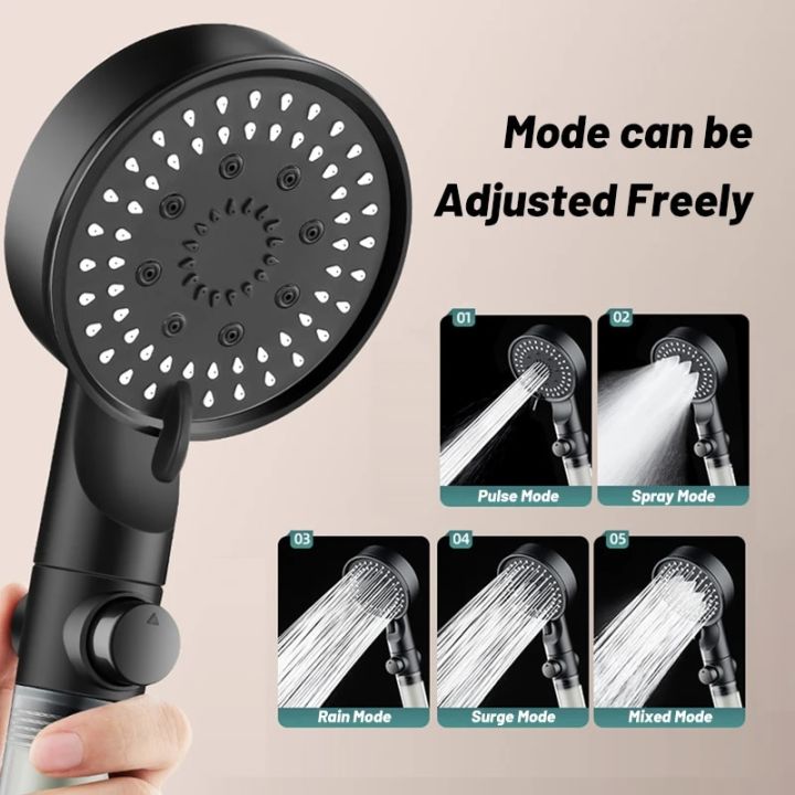5 Modes Adjustable Shower Head with Filter Cartridge Water Massage High Pressure Handheld Shower Bathroom Accessories