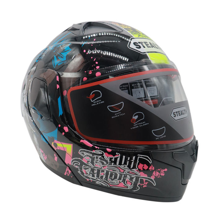 Stealth -103 Glossy Black SKULL-BULE Full Face Helmet
