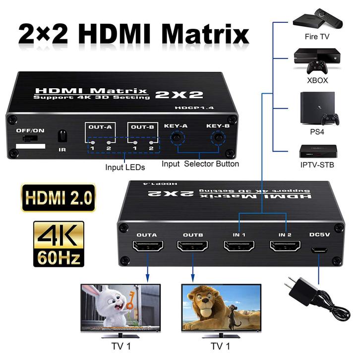 4k Hdmi Switcher Matrix 2x2 Hdmi Matrix 2 In 2 Out Hdmi Switch Splitter ...