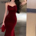 YAENHEY Vintage Sexy Club Prom Red Dresses for Women Spaghetti Strap Slit Velvet Dress Beach Bandage Bodycon Midi Dress Party Elegant.
