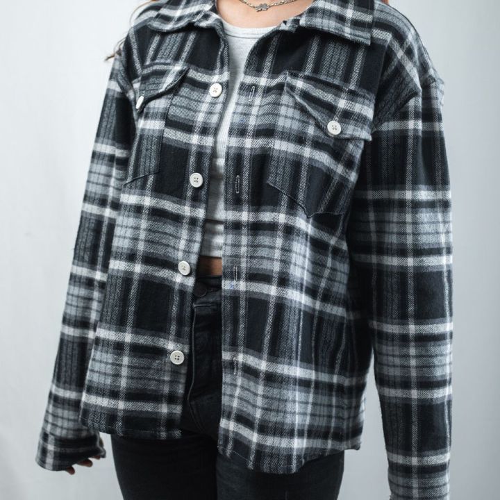 Plaid Flannel Jacket in Black and Grey