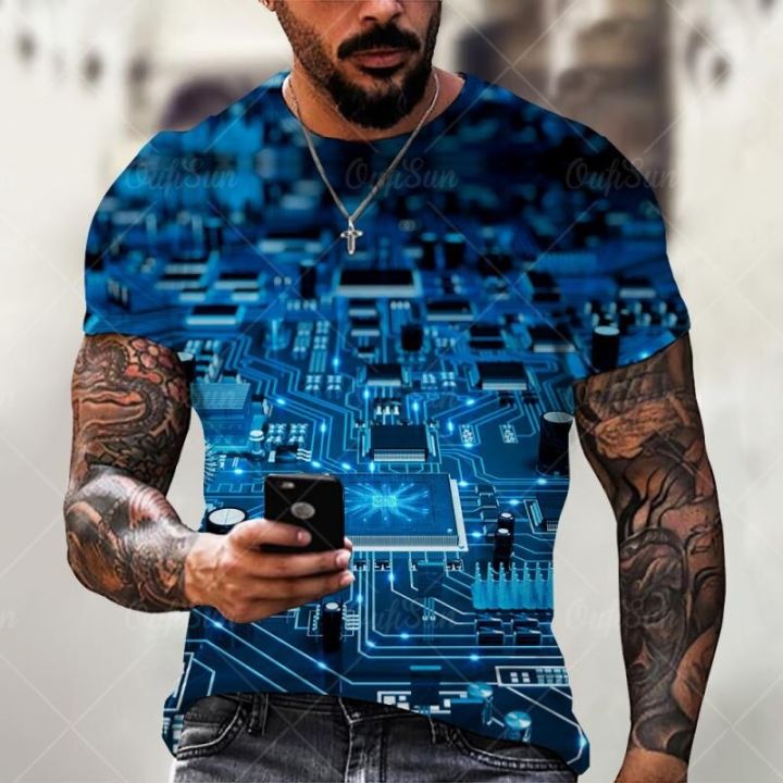 Fashion Electronic Chip Men's 3D Print T-Shirt Summer Hip Hop Short Sleeve Harajuku Punk Style Male Oversized T Shirt Unisex Top