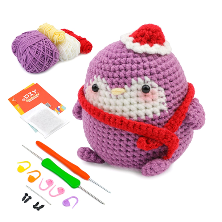 DIY Penguin Crochet Kit with Knitting Yarn Needles Plush Doll Easy(Purple) Easy Install Easy to Use