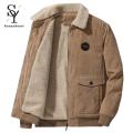 Sunnyheart Men Winter Cargo Jacket Long Sleeves Turndown Collar Pockets Corduroy Jacket For Men. 