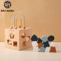 Baby Montessori Toy Geometric Shape Silicone Blocks Wooden Box Shape Matching Stacking Toddler Toys Puzzle Early Education Toy.