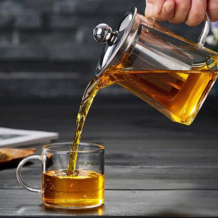 500ml Glass Teapot Heat Resistant Flower Tea Pot Bubble Tea Pot Stainless Steel Filter Teapot Square Pot