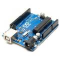 Arduino UNO R3 Microcontroller Board with ATMEGA-328p chip. 