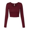 Long Sleeve Cotton Crop Top for Women Ribbed Blouse Multicolor. 