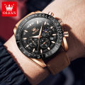 OLEVS Watch for Men  Waterproof Trendy Kpop Style Chronograph Phase of Moon Calendar Luminous Leather Strap 9957. 