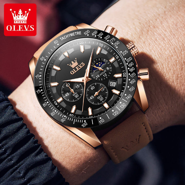 OLEVS%20Watch%20for%20Men%20%20Waterproof%20Trendy%20Kpop%20Style%20Chronograph%20Phase%20of%20Moon%20Calendar%20Luminous%20Leather%20Strap%209957%20-%20Image%204