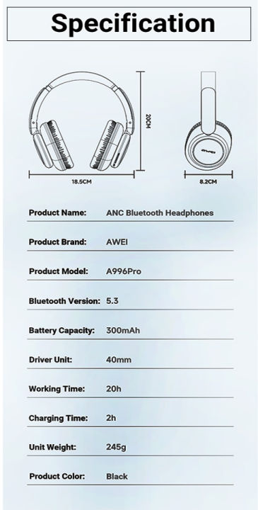 AWEI%20A996%20Pro%20ANC%20Wireless%20Bluetooth%20V5.3%20Foldable%20Stereo%20Headset%20/%20Super%20Bass%20/%20Noise%20Cancelling%20-%20Image%207