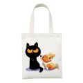 Women Canvas Bag Funny Black Cat Print Female Reuseable Shopping Totebags Girls Students School Bookbags. 