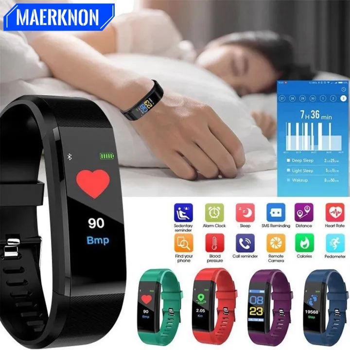Hot 115 Plus Bluetooth Sports Smart Bracelet Fitness Tracker Wristband HeartRate Monitor Waterproof Digital Wristwatch Universal