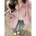 Casual Korean Style Loose Blue with Long Sleeves Shirt Simple Small Inner Wear Blouse Spring and Autumn Design Sense Bandage Dress Shirt.