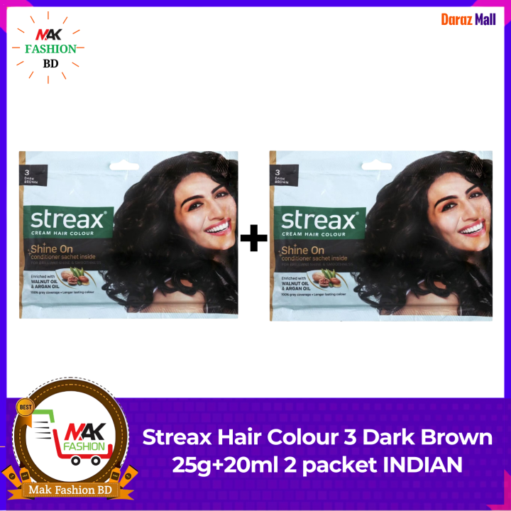 Streax Hair Colour 3 Dark Brown 25g+20ml 2 packet