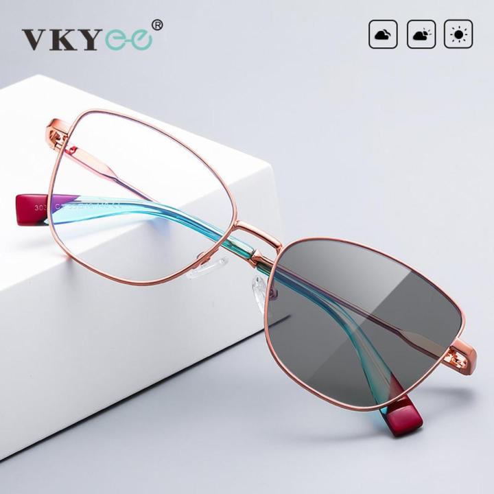 VKYEE Women Photochromic Anti Blue Light Reading Glasses Myopia Hyperopia Prescription Color Change Optical Eyeglasses PFD3039