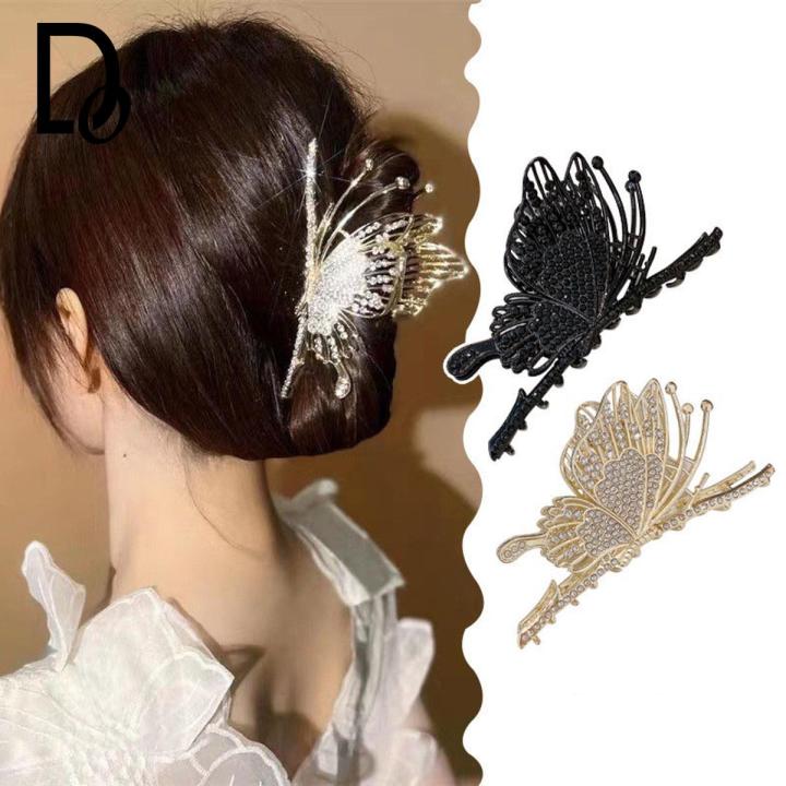 Elegant Pearl Crystal Hairpins Butterfly Hair Clip Catch for Women Girl