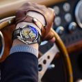 Men's Automatic Movement Watch Round Wrist Watch with Double-sided Hollow for Outside Office Business Meeting.