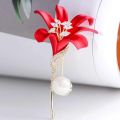 Red lily brooch Simple Rhinestone Big Brooch Pin / Women's brooches party pins Badge for girls Light proo..