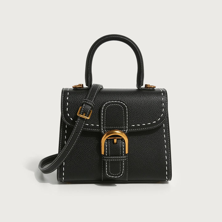Handbag, Genuine Leather, Platinum Bag, 2023 New High-end Texture, One-Shoulder, Cross-Body Bag, Women's Fashion Trend, Small Square Bag