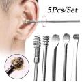 🔥 5Pcs Ear Wax Pickers Stainless Steel Earpick Wax Remover Curette Ear Pick Cleaner Ear Cleaner Spoon Care Ear Clean Tool. 
