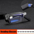 Metal Foldable Reading Glasses Men Anti-Blue Light Portable Presbyopia Spectacles Frame Cooling Glasses with Case +1.0 To +4.0.