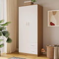 Stylish 2 Door 2 Drawer Almirah Wardrobe with Hanging Rail Wooden Clothes Storage Cupboards Unit for Bedroom Furniture. 