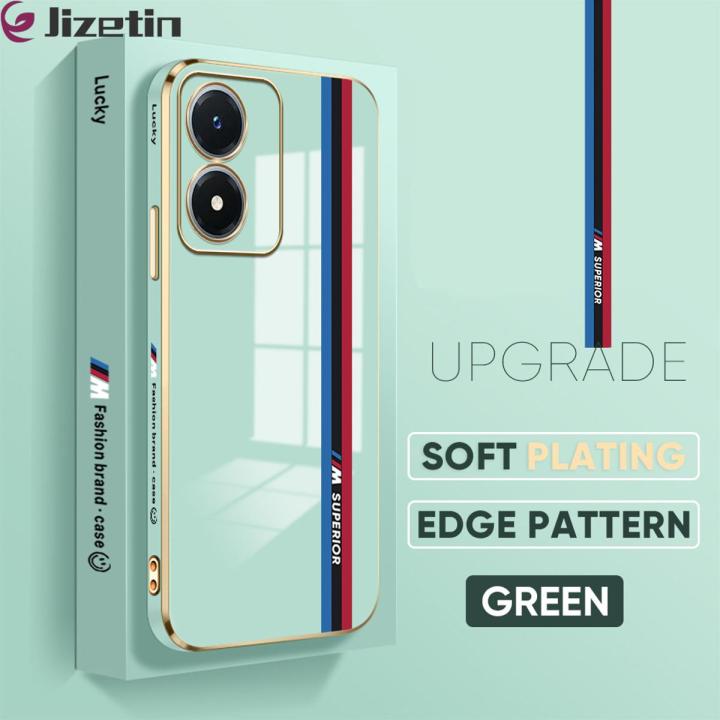 Jizetin (Free Lanyard) for Vivo Y02S Back Cover Car Track Luxury 6D Plating Case Side Pattern Soft Silicone Square Mobile Phone Cases