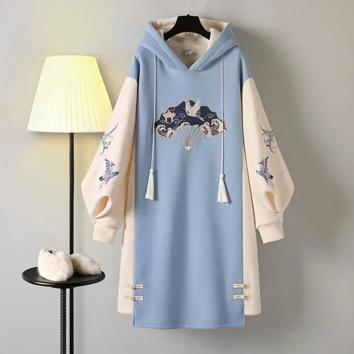 Women s Winter Chinese Style Hoodies Sweatshirt Dress Hanfu Long Sleeve Embroidery Thicken Cheongsam Plus Size 4XL Vestidos Daraz .bd