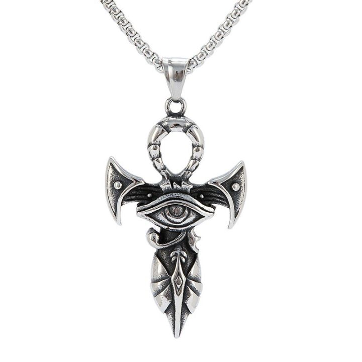 European and American titanium steel men's cross necklace religious jewelry stainless steel Egyptian Eye of Horus pendant necklace
