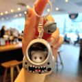 Creative Gift with Ring Bell Backpack Lights Key Chain Cute Key Ring Ornaments Cartoon Kawaii Keychain Yellow Color Cat Pattern Bag Pendants Keyring. 