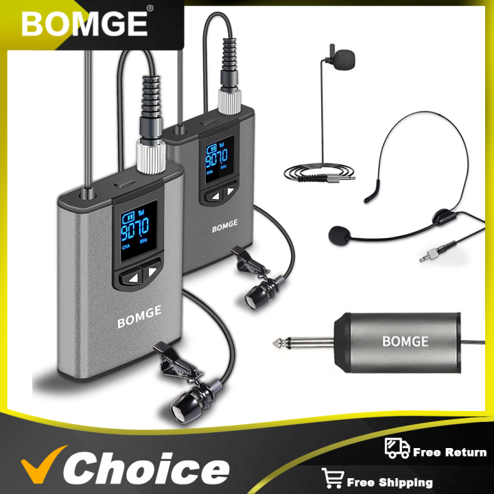BOMGE Dual Wireless Microphone System Headset Mic/Stand Mic/Lavalier Lapel Mic with Rechargeable Bodypack Transmitter Receiver