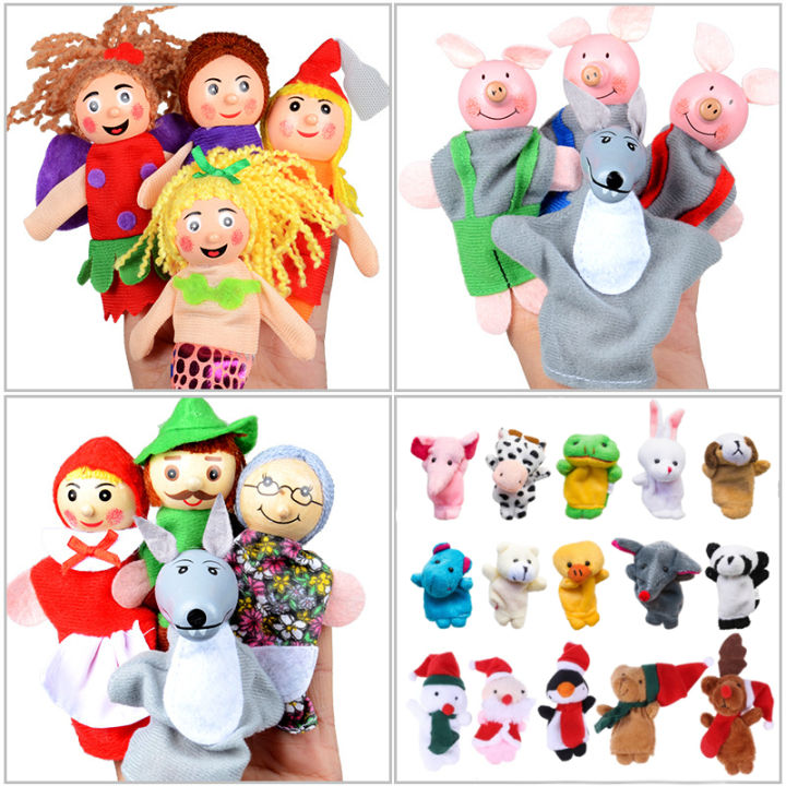 Finger Puppets Set Baby 10 pcs Animals Plush Doll Hand Cartoon Family Hand Puppet Cloth theater Educational Toys for Kids Gifts Ruiqir Super Store