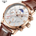 LIGE  Mens Watches Top Brand Luxury Brown Leather Casual Quartz Watch Men Sport Waterproof Clock Watch Relogio Masculino 8932. 