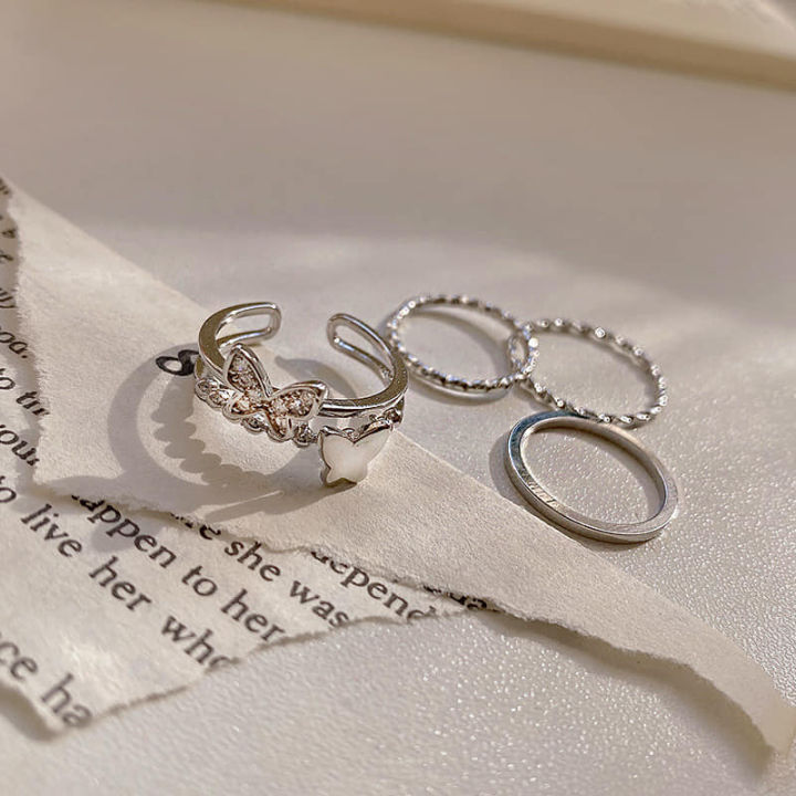 Korean%20style%20butterfly%20matte%20set%20for%20women%20silver%20ring%20-%20Image%203