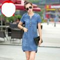 Plus Size 5XL Summer Style Denim Dresses Women V-Neck Short Sleeve Slim Jeans Dress With Pockets Vestidos Women Clothing. 