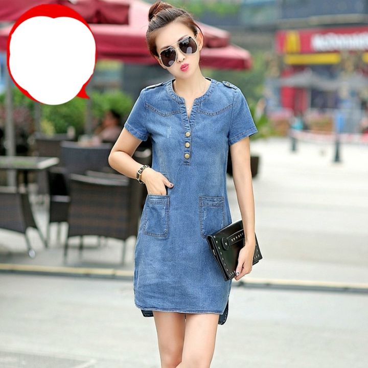 Plus%20Size%205XL%20Summer%20Style%20Denim%20Dresses%20Women%20V-Neck%20Short%20Sleeve%20Slim%20Jeans%20Dress%20With%20Pockets%20Vestidos%20Women%20Clothing%20-%20Image%205