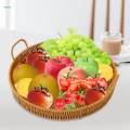 Woven Serving Tray Holder with Handles Kitchen Tray PP Material Rattan for Home Kitchen Bakery Household Decoration Brown Bread Storage Tray.