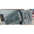3Power Socket multiplug 6USB Auto Max 3.4A - Grey. 